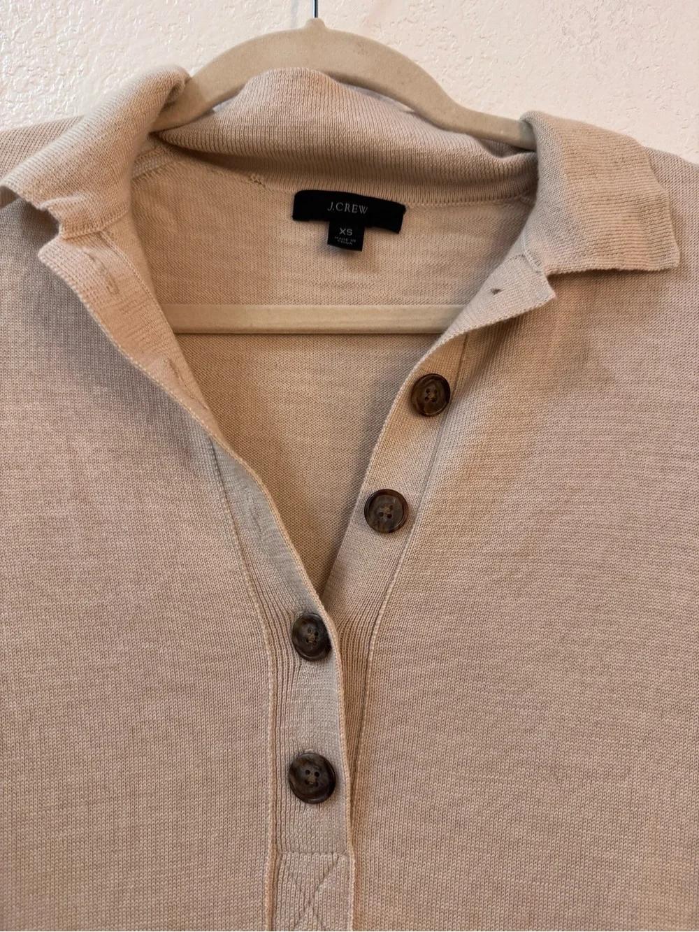 J. Crew Cream Long-Sleeve Polo Knit Dress 100% Merino Wool Comfy Relaxed Fit